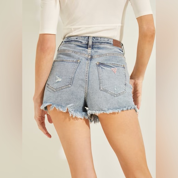Guess Pants - GUESS High-Rise Denim Claudia Shorts In Mid Wash 29